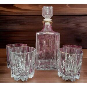 Vtg. Celline 5pc Whisky Set Beautiful Cut Crystal 24KTS. Gold Hand Decr. Nos..